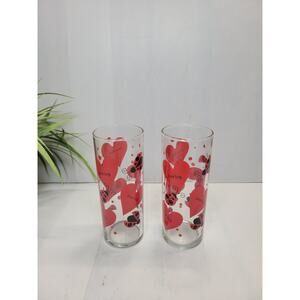 2 Vintage Love Bug Heart Tumblers, Cylinder Glasses, Tall Lemonade, Ice Tea